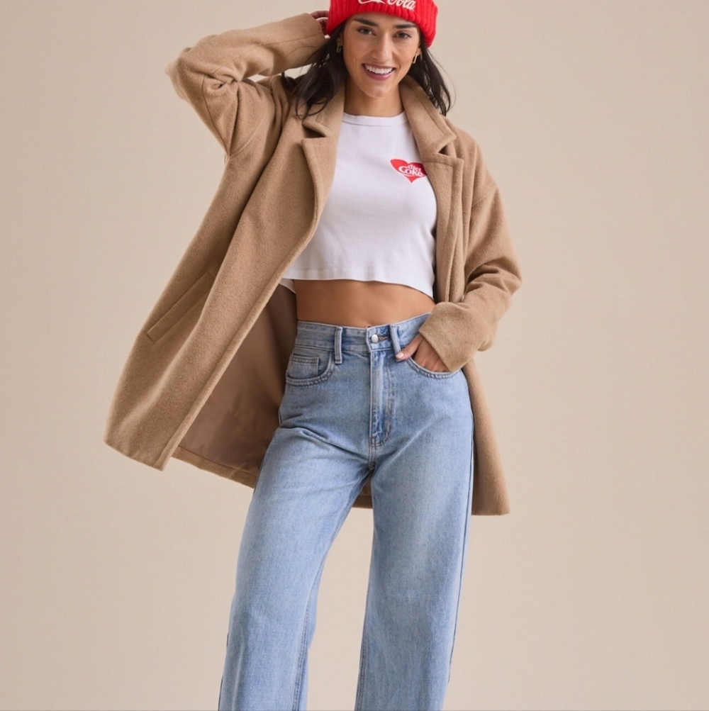 NWT Altar'd State Soft Camel‎ Short Oversized Trench Coat T94